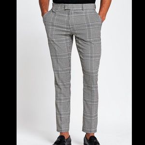 River Island Gray Check Skinny Fit Smart Trousers